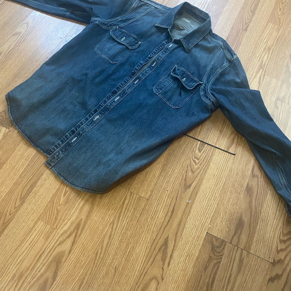 GAP Men's Dark Blue Denim Button-Down Shirt